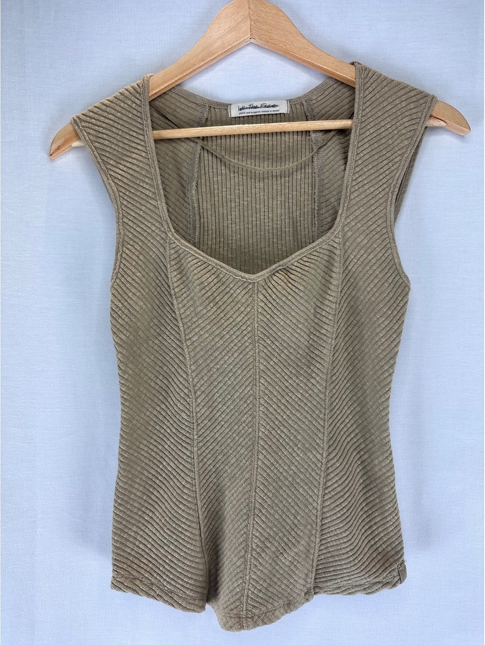 We The Free Large Free People Taupe Ribbed Knit Sleeveless Tank Top